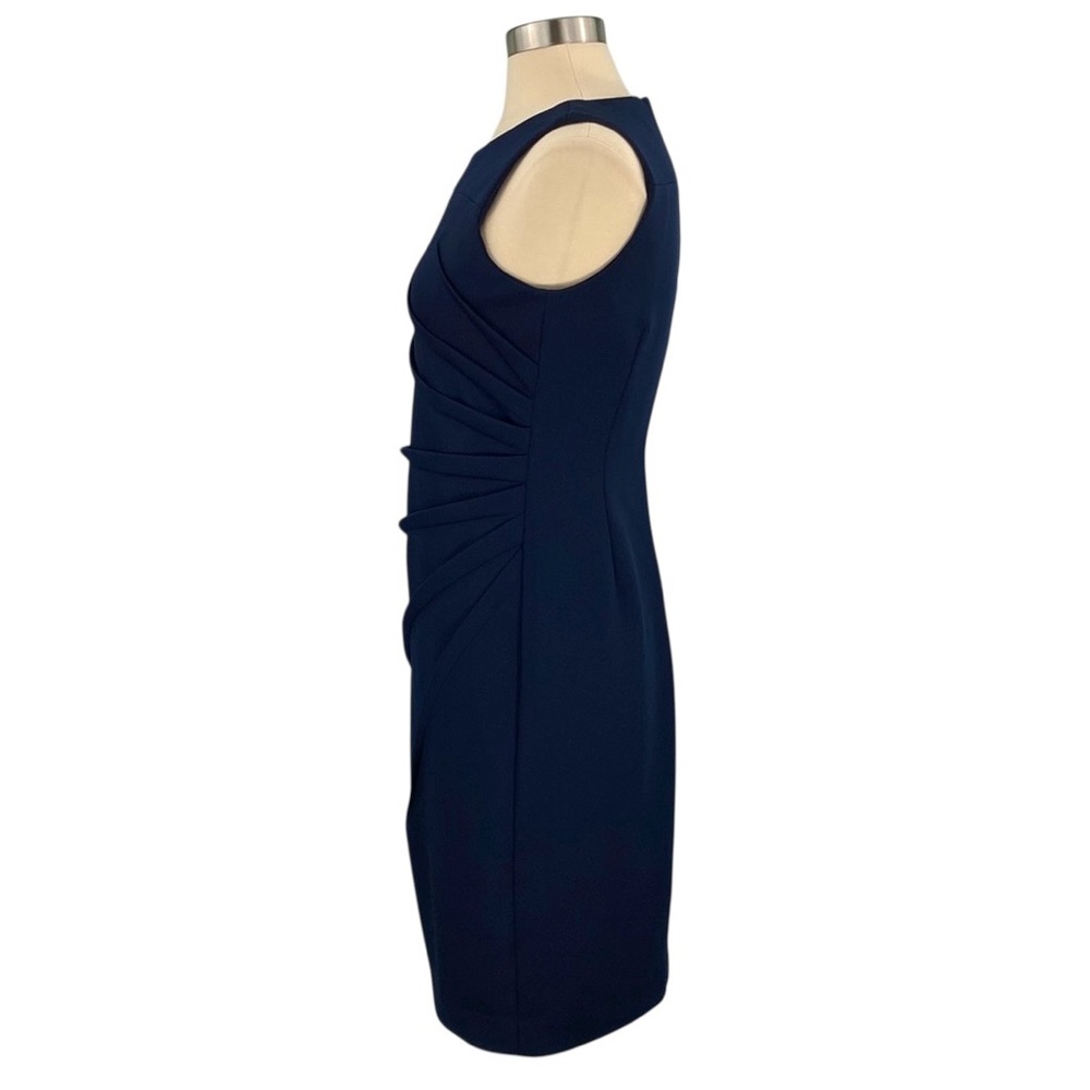 Calvin Klein Navy Blue Side Pleated Classic Sleeveless Midi BodyCon Sheath Dress - Picture 12 of 16